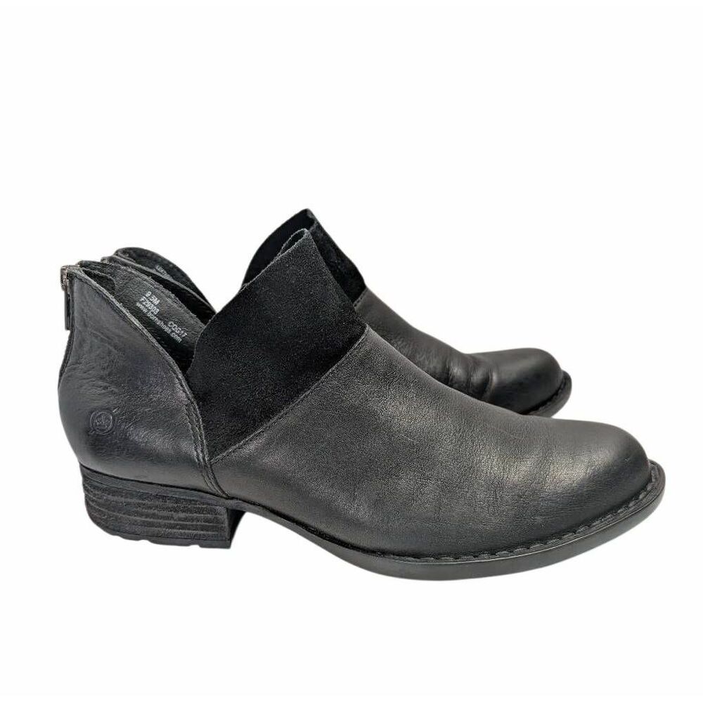 Born Karava Black leather & suede low side booties ankle boots womens 9.5